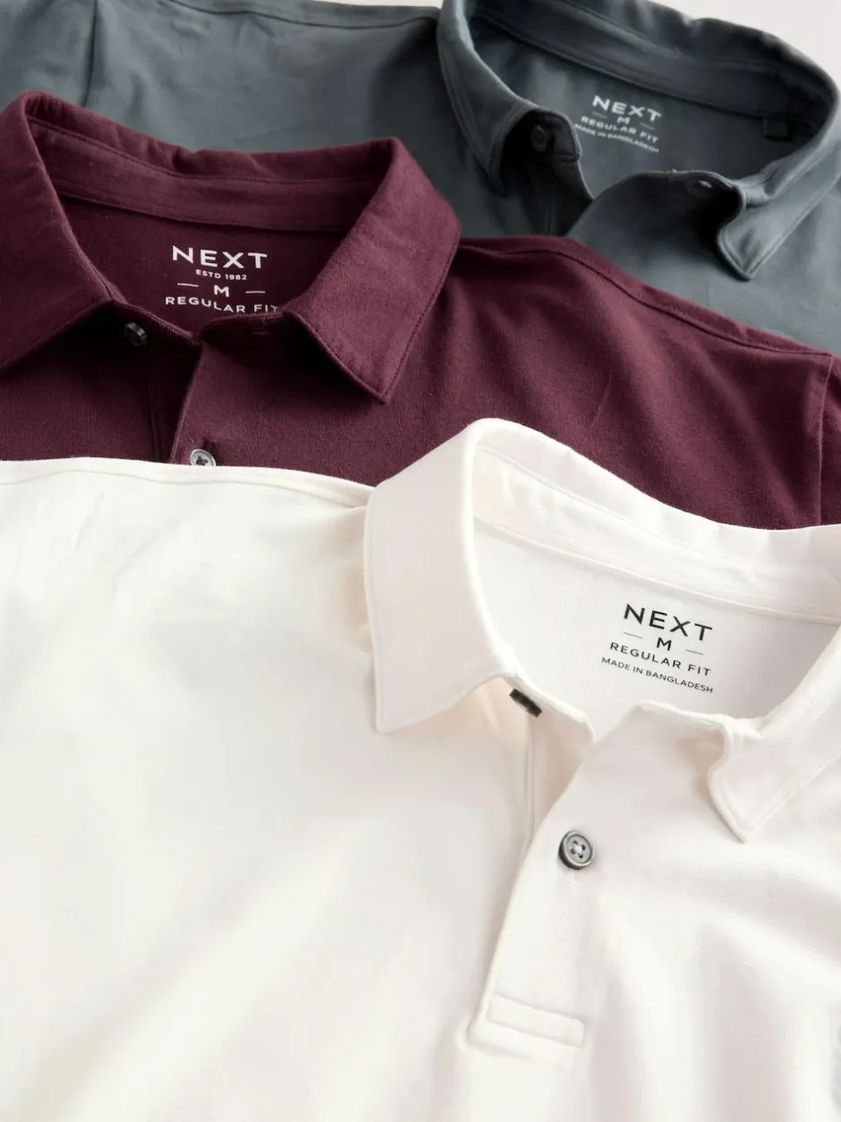 Next Burgundy Red/Charcoal Grey/Ecru Cream Regular Fit Short Sleeve Jersey Polo Shirts 3 Pack Sale