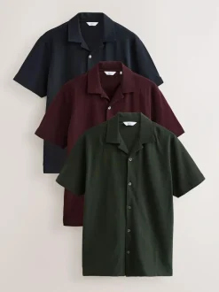 Next Short Sleeve Pique Shirts 3 Pack Burgundy Red/Navy Blue/Olive Green Sale
