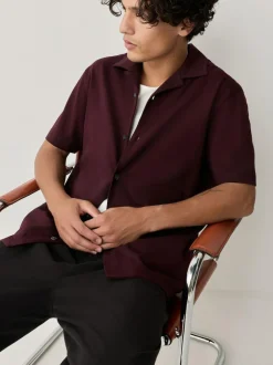 Next Short Sleeve Pique Shirts 3 Pack Burgundy Red/Navy Blue/Olive Green Sale