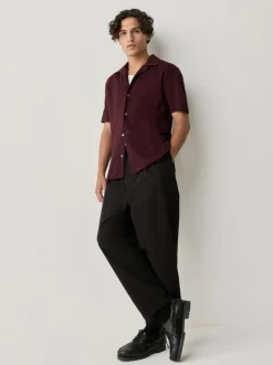 Next Short Sleeve Pique Shirts 3 Pack Burgundy Red/Navy Blue/Olive Green Sale