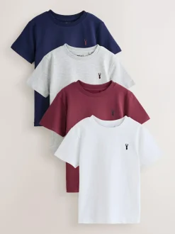 Next Burgundy Red/White Short Sleeve Stag Embroidered T-Shirts 4 Pack (3-16yrs) Sale