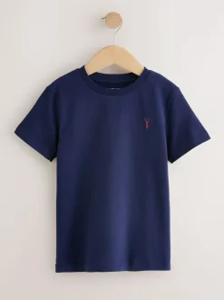 Next Burgundy Red/White Short Sleeve Stag Embroidered T-Shirts 4 Pack (3-16yrs) Sale