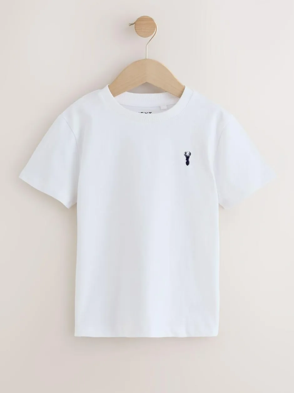 Next Burgundy Red/White Short Sleeve Stag Embroidered T-Shirts 4 Pack (3-16yrs) Sale