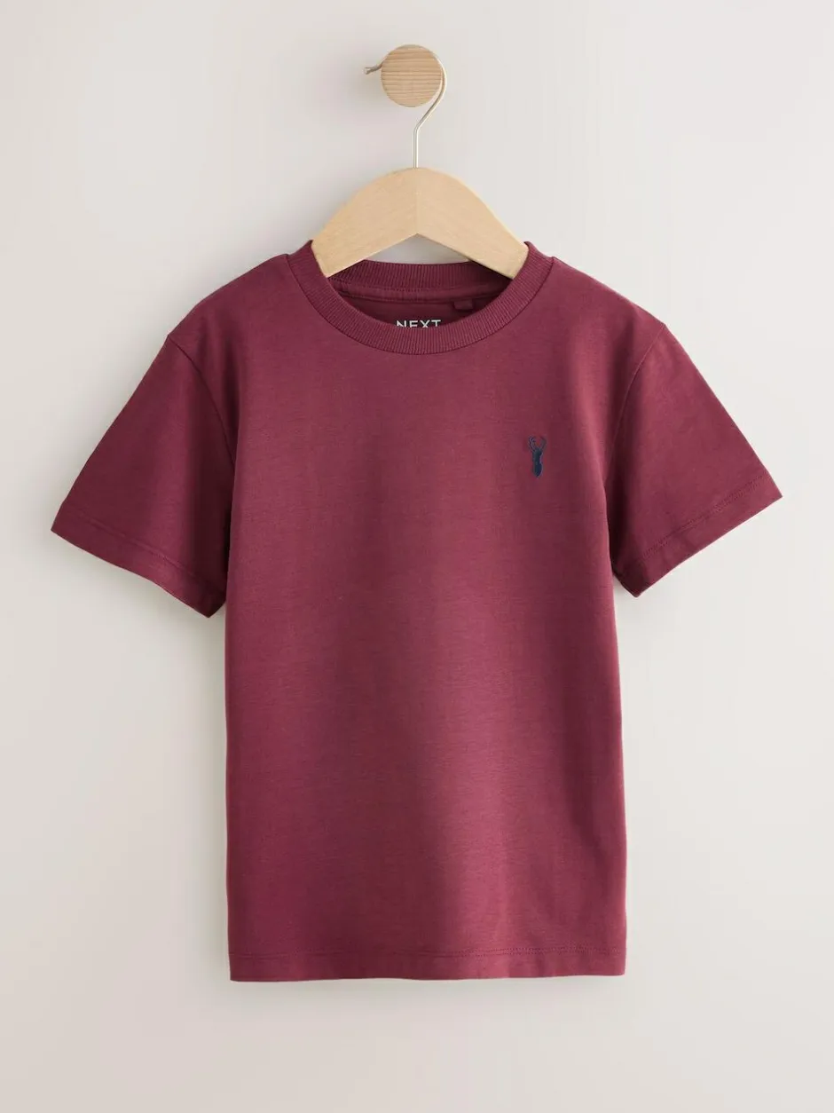 Next Burgundy Red/White Short Sleeve Stag Embroidered T-Shirts 4 Pack (3-16yrs) Sale