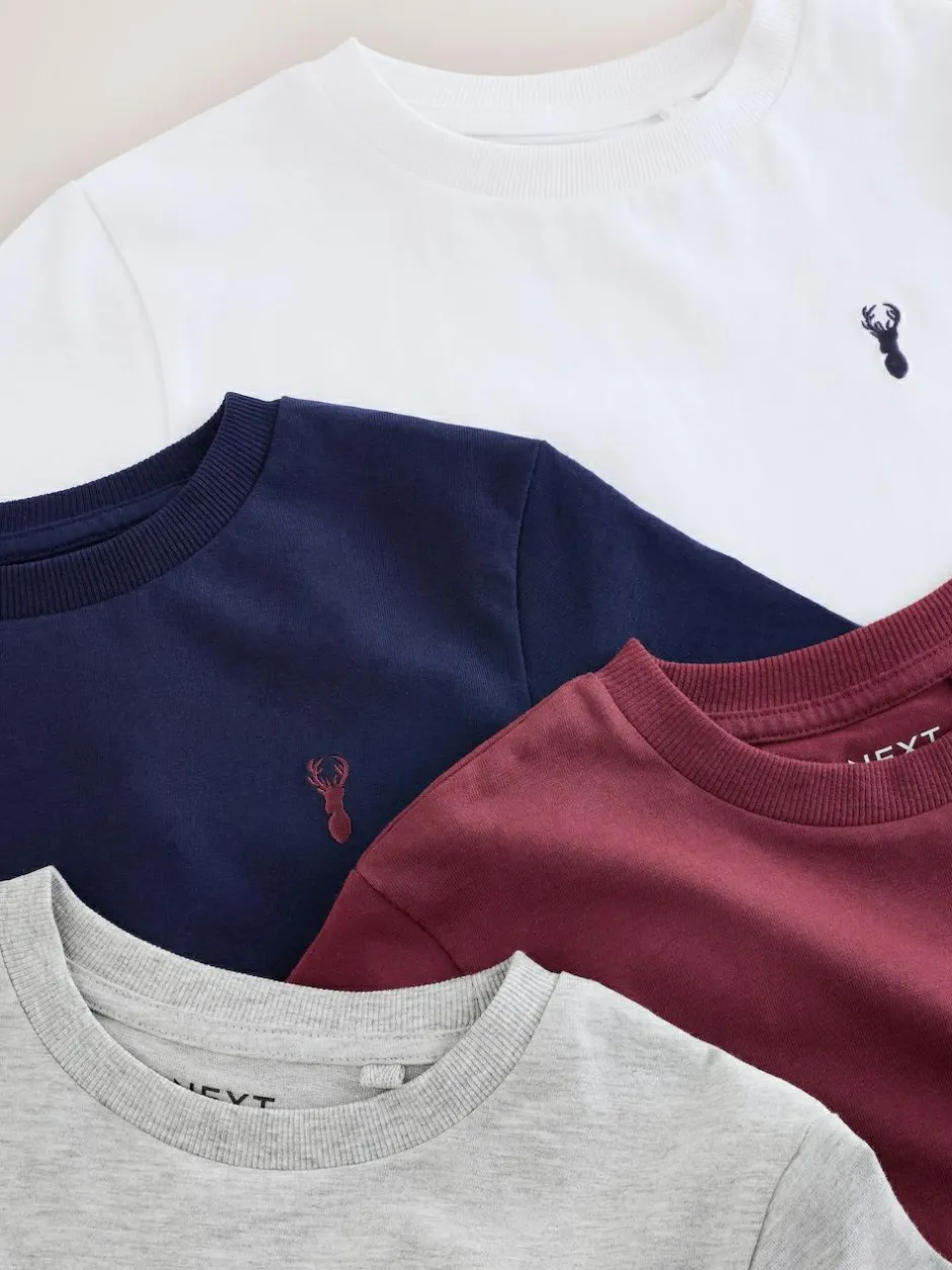 Next Burgundy Red/White Short Sleeve Stag Embroidered T-Shirts 4 Pack (3-16yrs) Sale