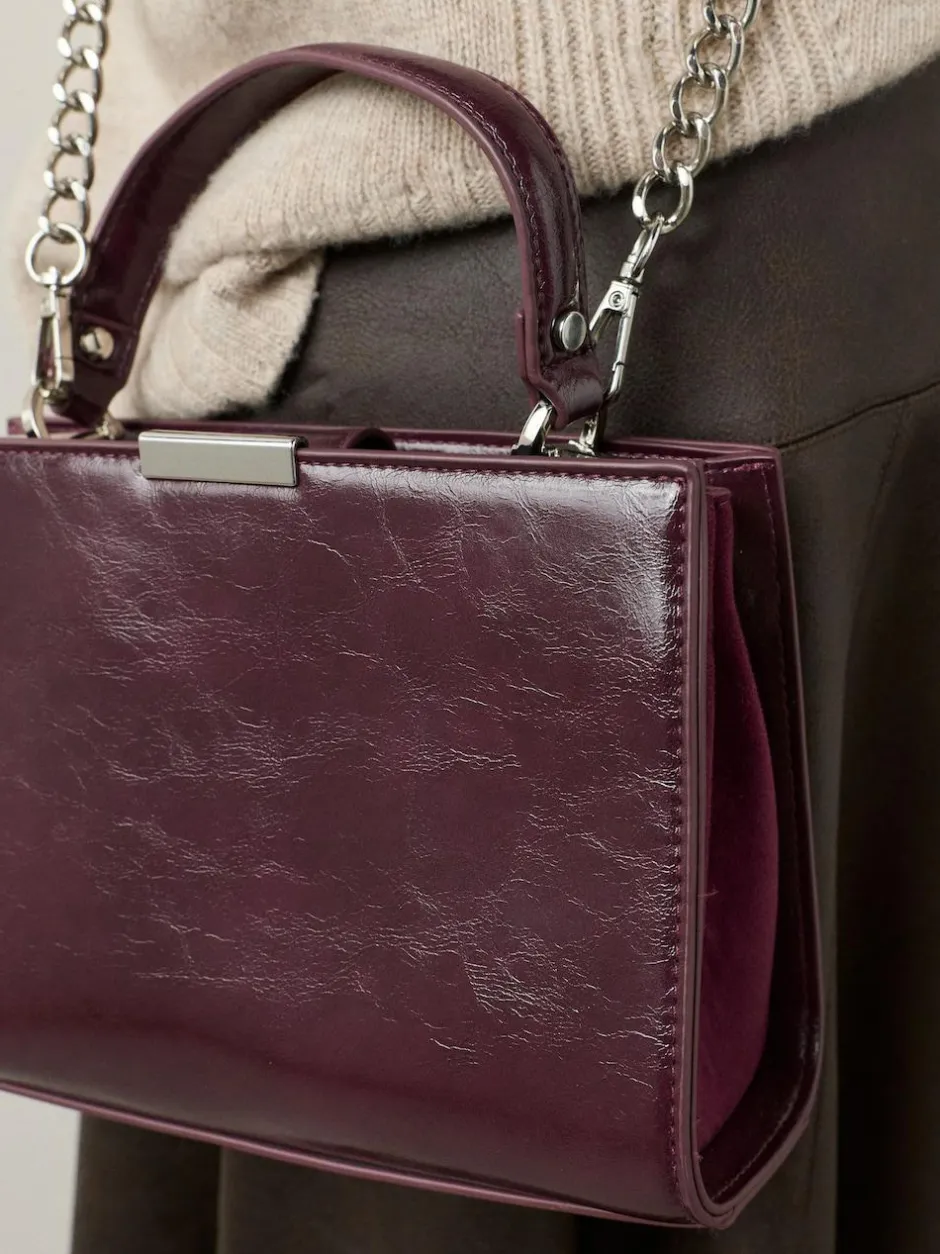 Next Top Handle Croc Effect Bag Burgundy Discount