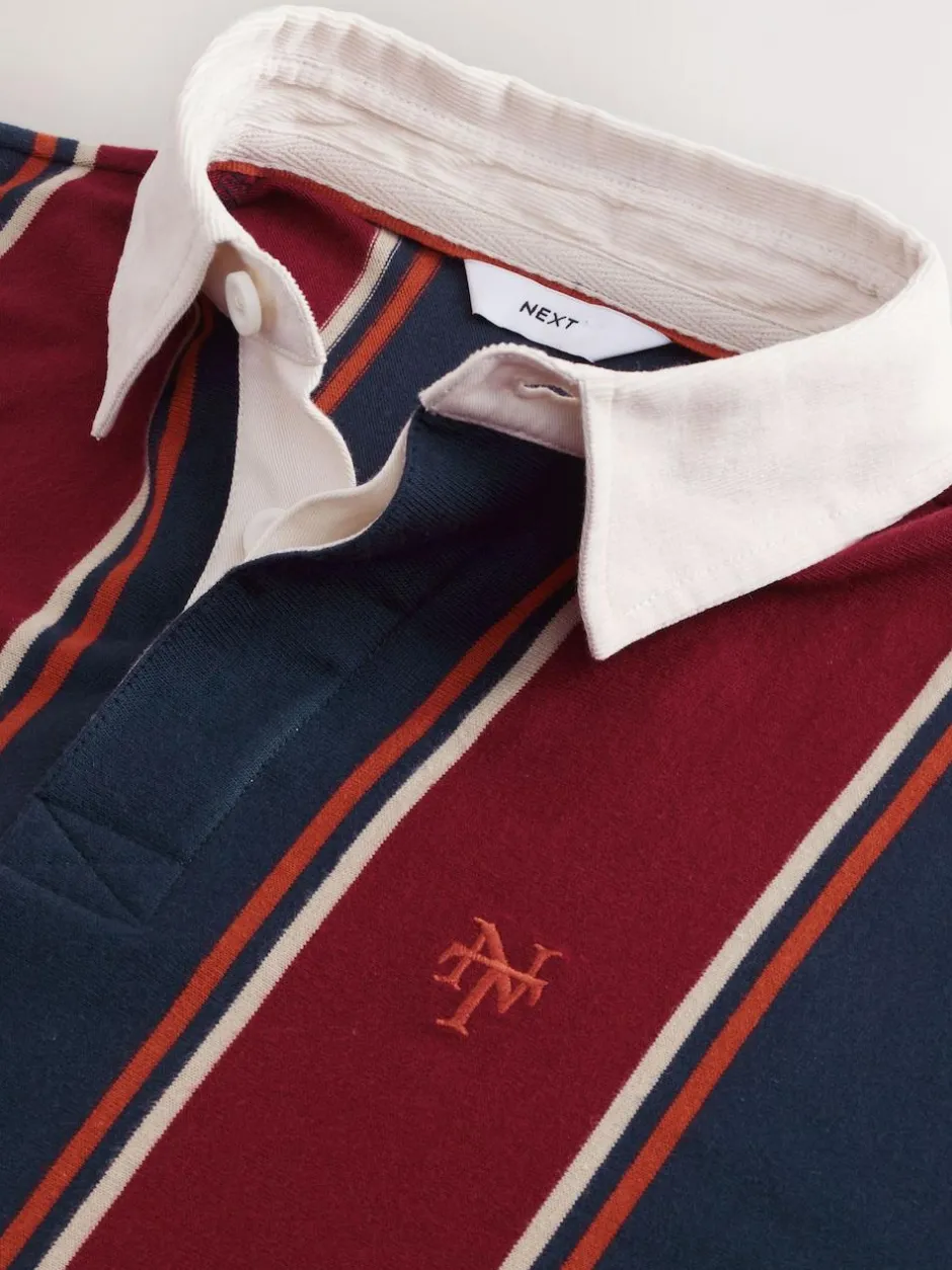 Next Burgundy/Navy Blue Stripe Rugby Shirt Best