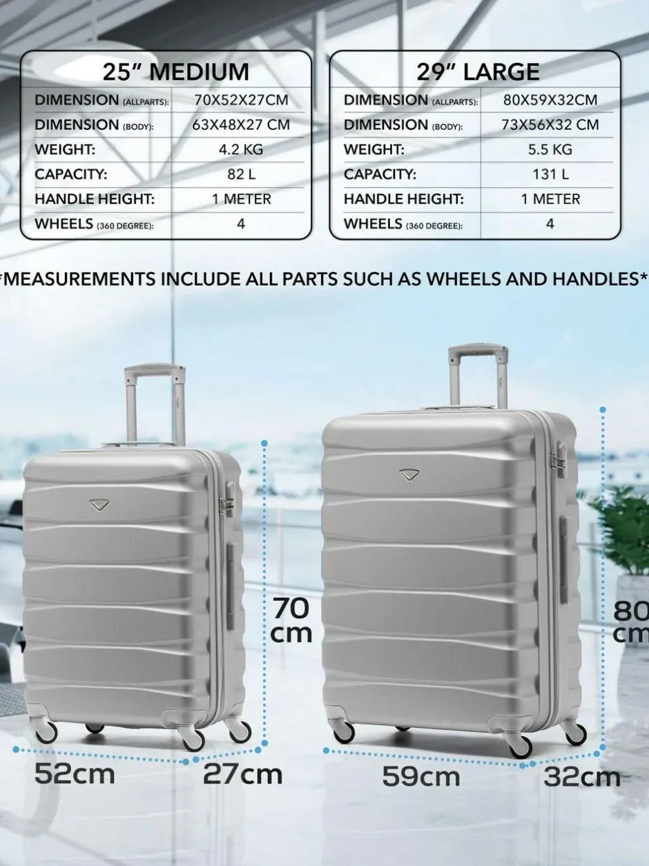 CABIN PRO Silver Set of 2 Medium & Large Check-In Hold Luggage Hardcase Travel Suitcases Hot