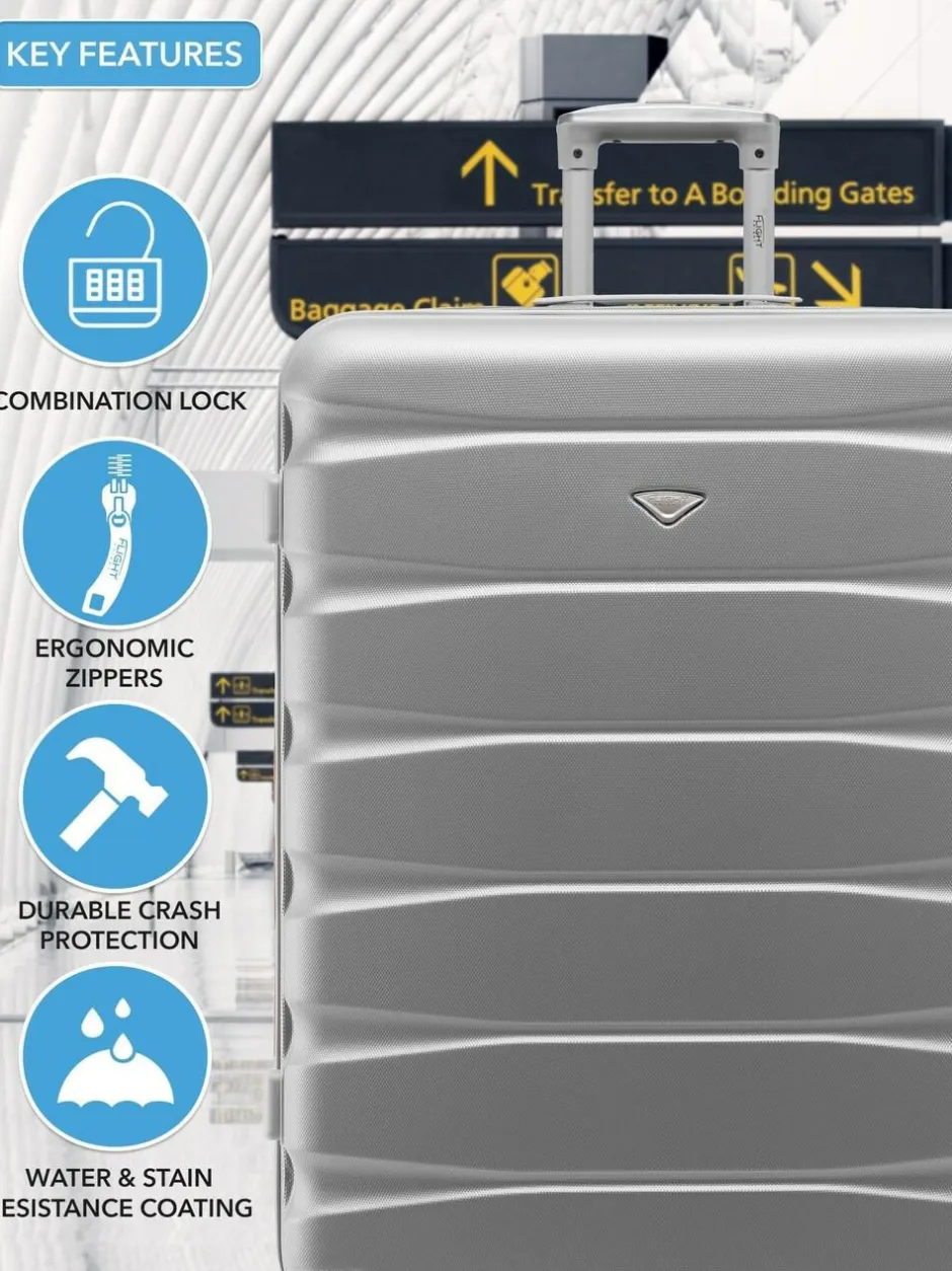 CABIN PRO Silver Set of 2 Medium & Large Check-In Hold Luggage Hardcase Travel Suitcases Hot