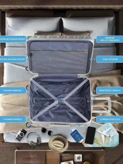 CABIN PRO Silver Set of 2 Medium & Large Check-In Hold Luggage Hardcase Travel Suitcases Hot