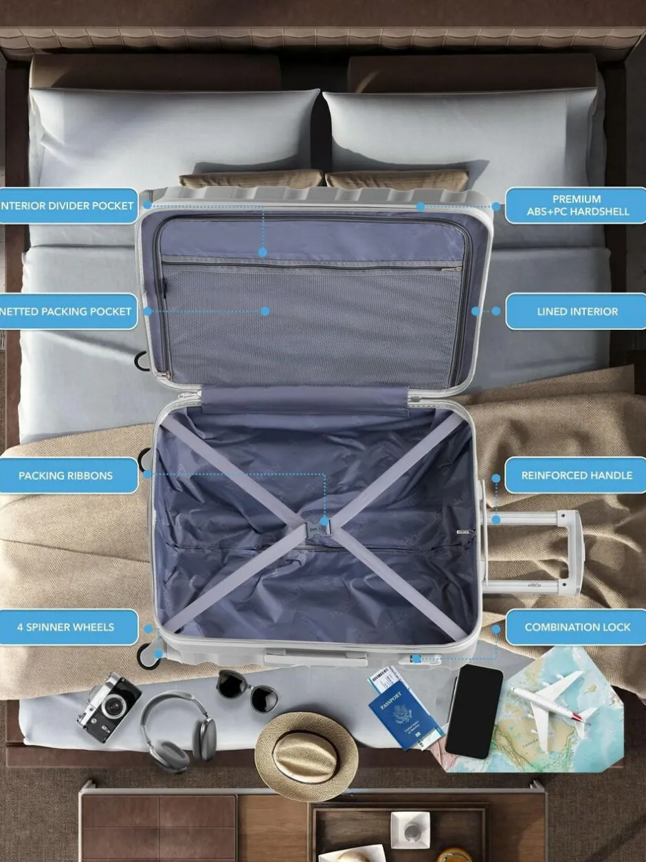 CABIN PRO Silver Set of 2 Medium & Large Check-In Hold Luggage Hardcase Travel Suitcases Hot