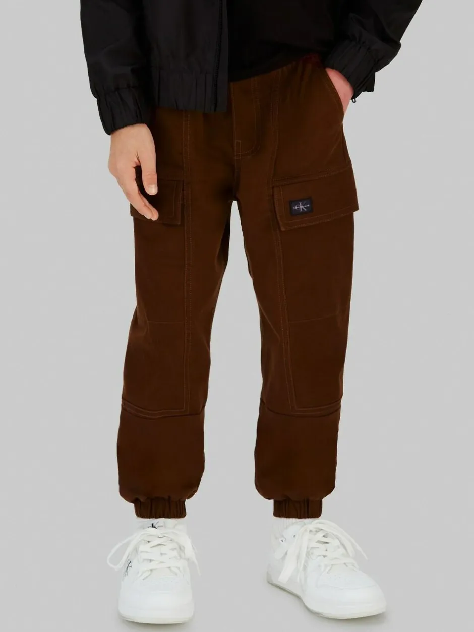 Calvin Klein Jeans Relaxed Sateen Cargo Brown Trousers New
