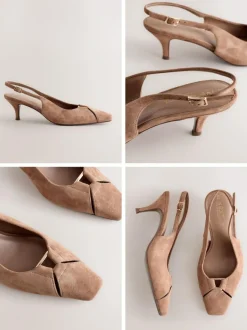 Next Leather Cutout Hardware Detail Slingback Heels Camel Brown Outlet