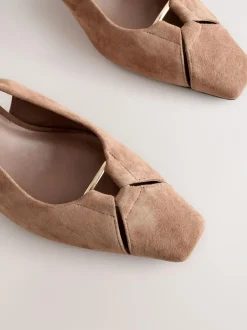 Next Leather Cutout Hardware Detail Slingback Heels Camel Brown Outlet