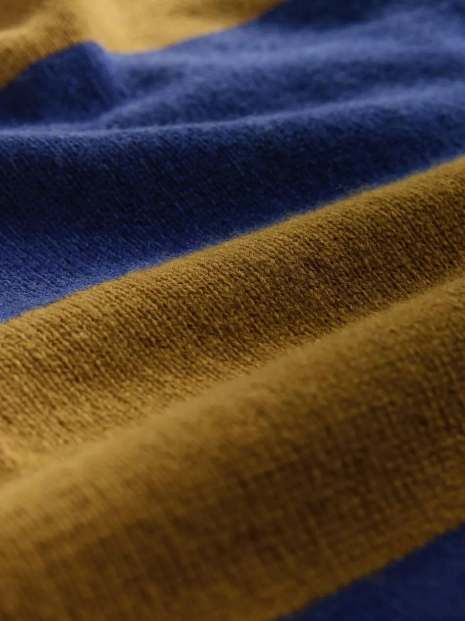 Next 100% Wool N.Premium Polo Jumper Camel Brown/Blue Stripe Sale
