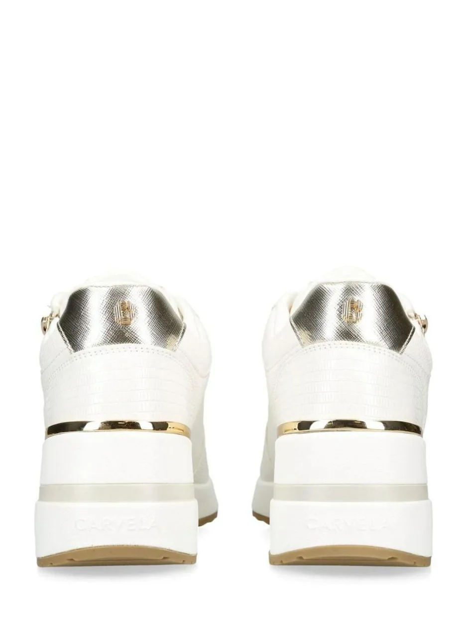 Carvela High Rise Wedge Trainers Gold Chrome Discount