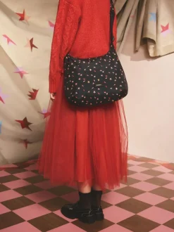 Cath Kidston Sling Cross-Body Bag Black Folding Star Ditsy New