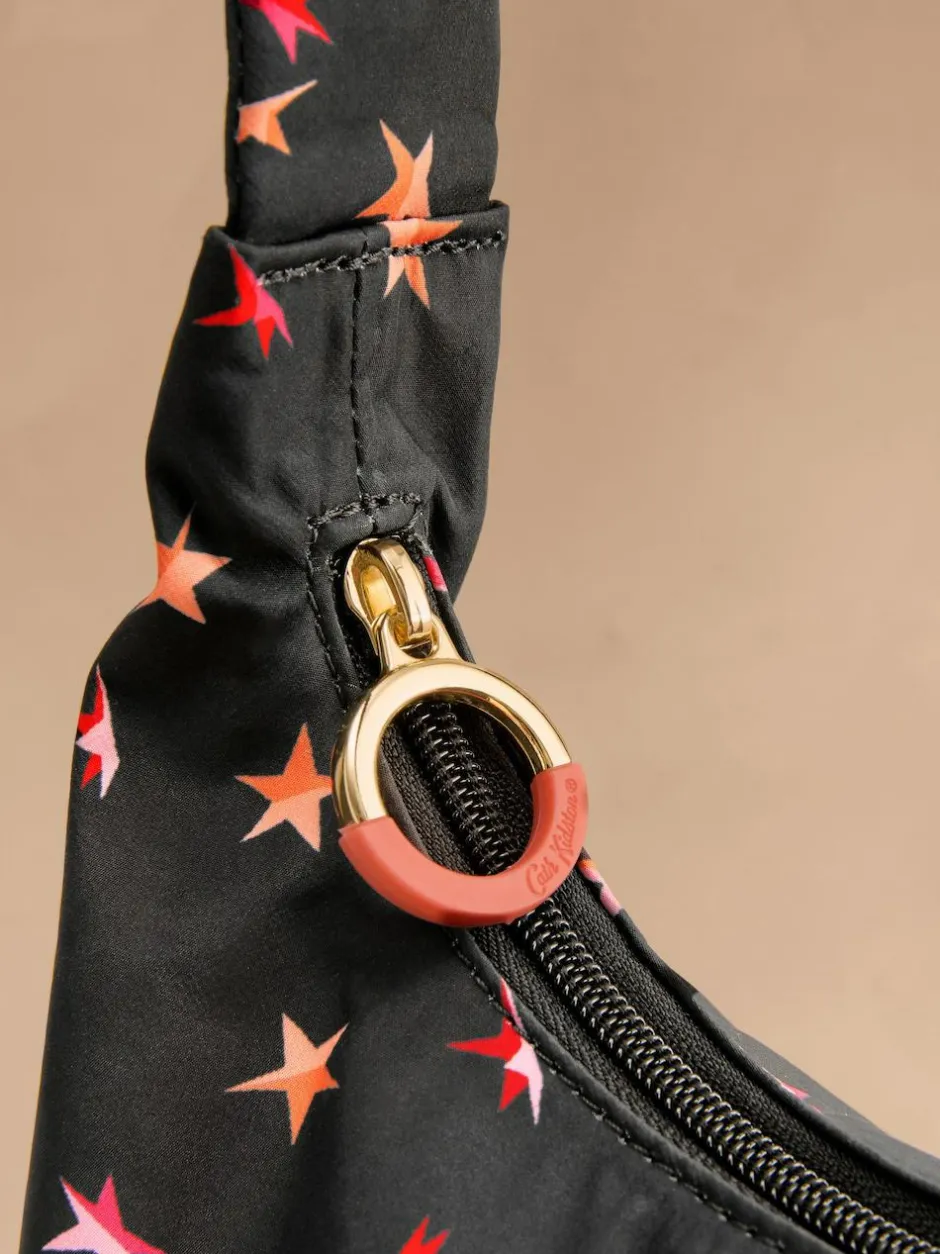 Cath Kidston Sling Cross-Body Bag Black Folding Star Ditsy New