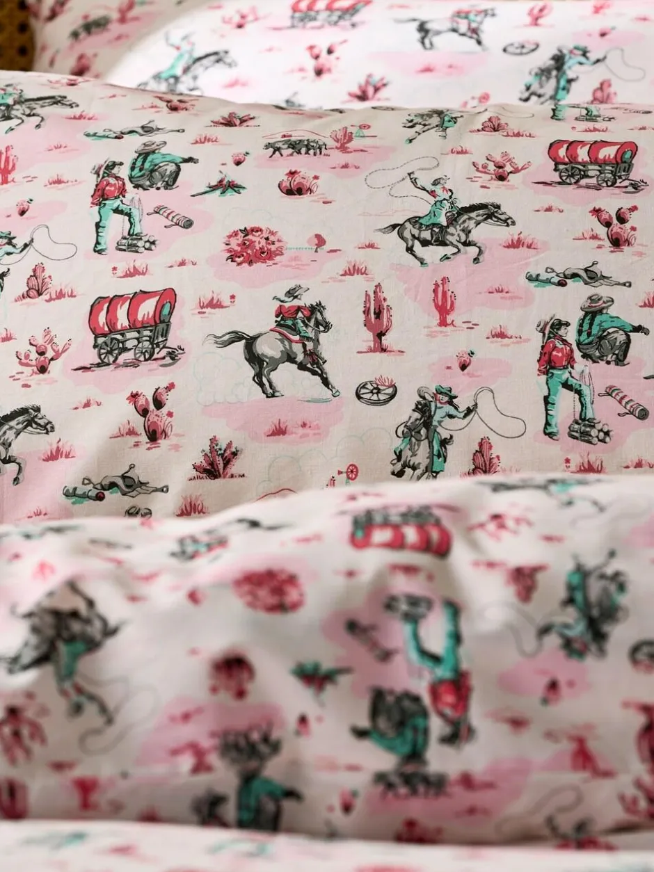 Cath Kidston 100% Cotton Duvet Cover and Pillowcase Set Pink Cowgirl Clearance