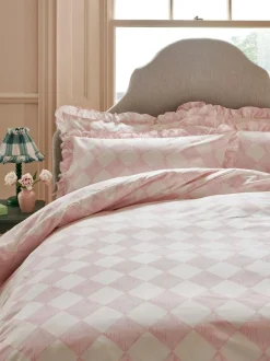 Cath Kidston 100% Cotton Duvet Cover and Pillowcase Set Pink Diamond Frill New