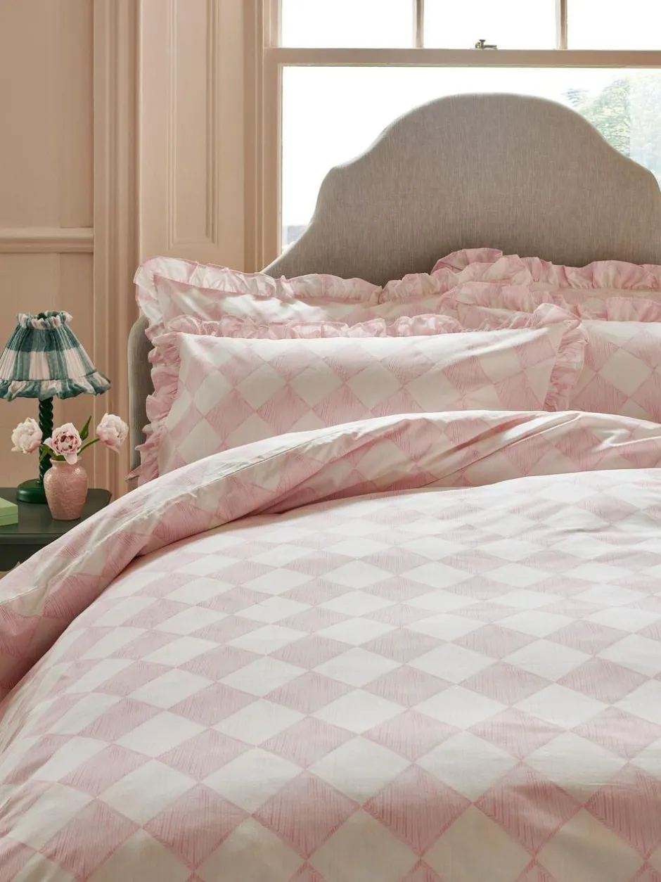 Cath Kidston 100% Cotton Duvet Cover and Pillowcase Set Pink Diamond Frill New