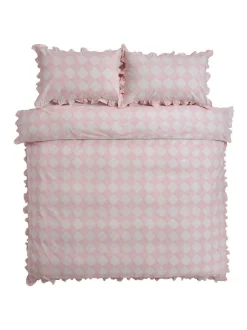 Cath Kidston 100% Cotton Duvet Cover and Pillowcase Set Pink Diamond Frill New