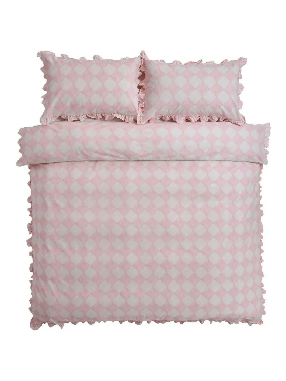 Cath Kidston 100% Cotton Duvet Cover and Pillowcase Set Pink Diamond Frill New
