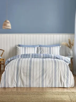 Catherine Lansfield Harbour Stripe Reversible Duvet Cover Set Blue Clearance