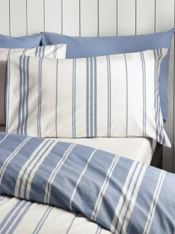 Catherine Lansfield Harbour Stripe Reversible Duvet Cover Set Blue Clearance