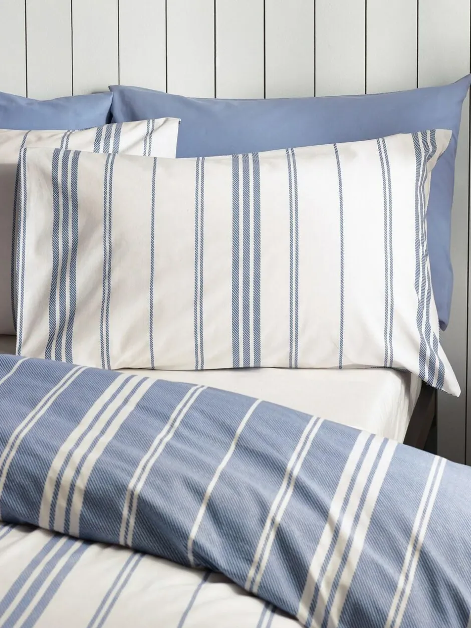 Catherine Lansfield Harbour Stripe Reversible Duvet Cover Set Blue Clearance