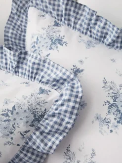 Catherine Lansfield Blue Lucie Floral Frill Reversible Duvet Cover Set Outlet