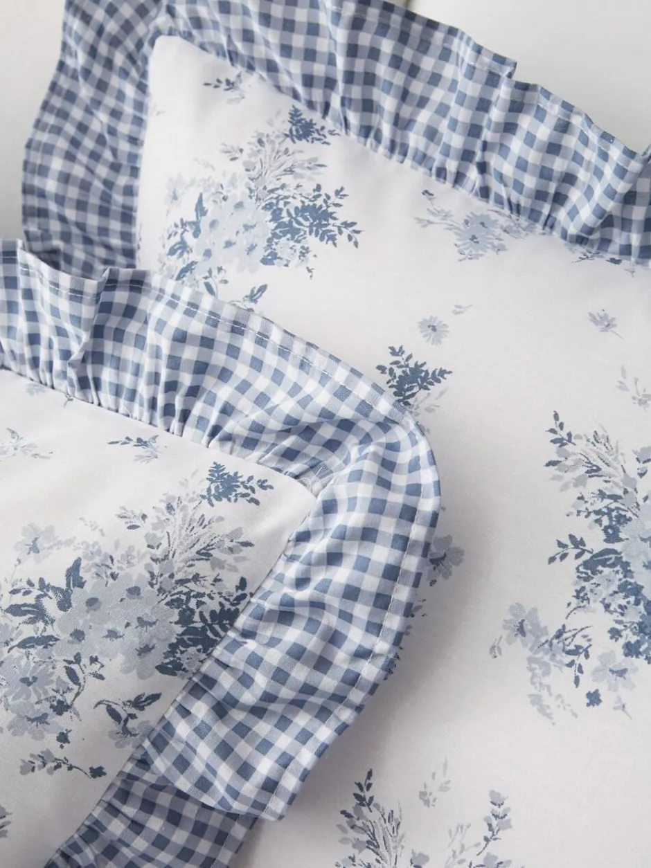 Catherine Lansfield Blue Lucie Floral Frill Reversible Duvet Cover Set Outlet