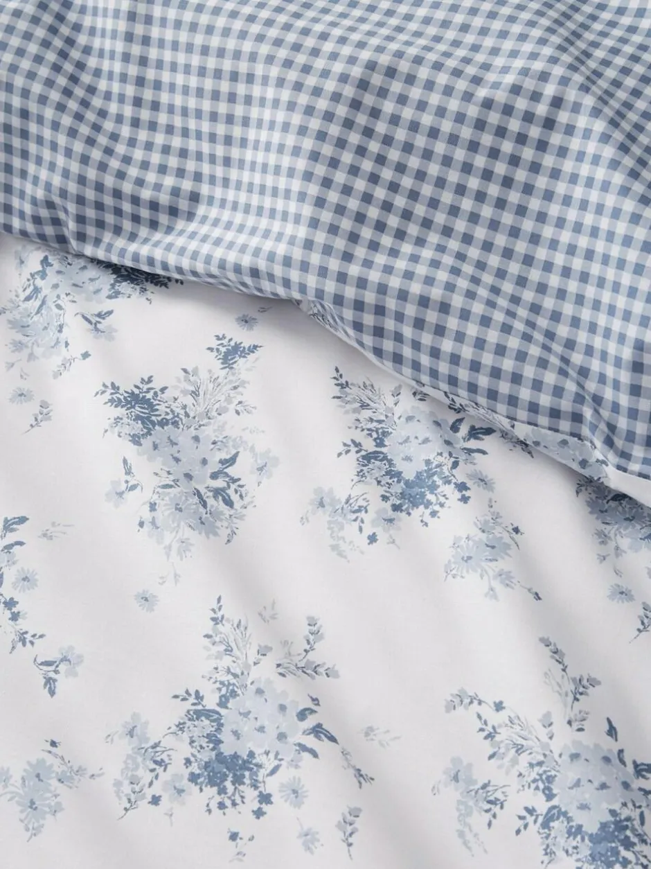 Catherine Lansfield Blue Lucie Floral Frill Reversible Duvet Cover Set Outlet