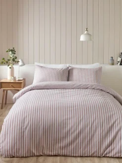 Catherine Lansfield Reversible Supersoft 100% Brushed Cotton Stripe Duvet Cover Set Blush Pink Clearance