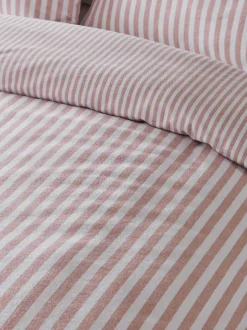 Catherine Lansfield Reversible Supersoft 100% Brushed Cotton Stripe Duvet Cover Set Blush Pink Clearance