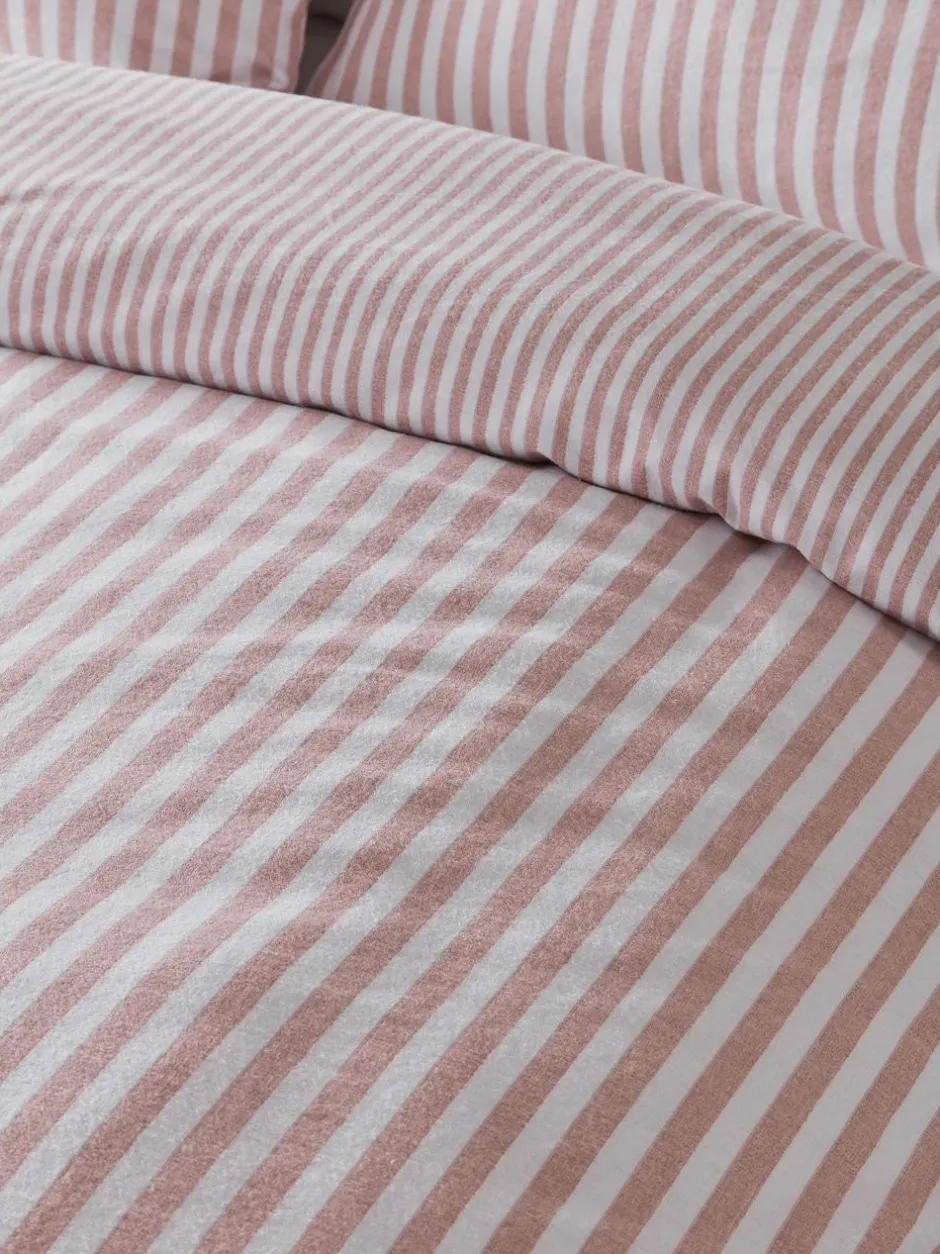 Catherine Lansfield Reversible Supersoft 100% Brushed Cotton Stripe Duvet Cover Set Blush Pink Clearance