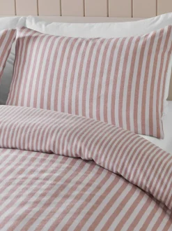 Catherine Lansfield Reversible Supersoft 100% Brushed Cotton Stripe Duvet Cover Set Blush Pink Clearance
