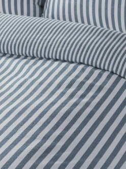 Catherine Lansfield Reversible Supersoft 100% Brushed Cotton Stripe Duvet Cover Set Chambray Blue Online