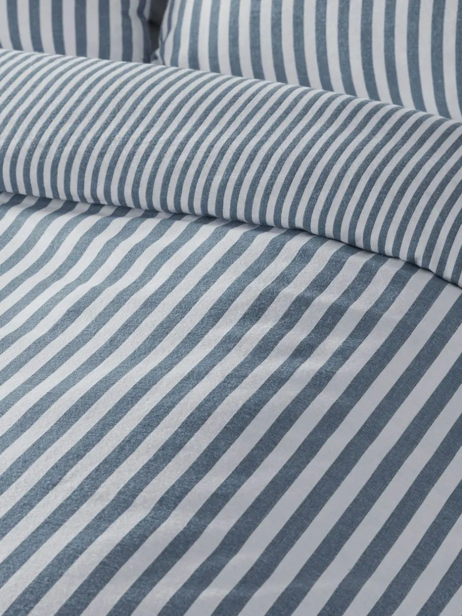 Catherine Lansfield Reversible Supersoft 100% Brushed Cotton Stripe Duvet Cover Set Chambray Blue Online