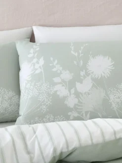 Catherine Lansfield Green/White Meadowsweet Floral Reversible Duvet Cover Set Outlet
