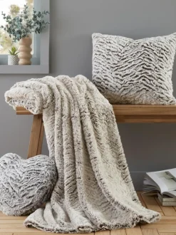 Catherine Lansfield Grey Wolf Faux Fur Blanket Throw New