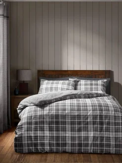 Catherine Lansfield Cosy Sherpa Check Duvet Cover Set Grey