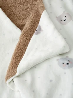 Catherine Lansfield Natural Cosy Bear So Soft Fleece Hooded Blanket