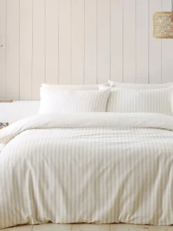 Catherine Lansfield Supersoft 100% Brushed Cotton Stripe Duvet Cover Set Natural Online