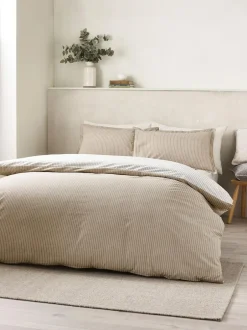 Catherine Lansfield Oxford Pinstripe Reversible Duvet Cover Set Natural Sale