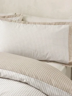 Catherine Lansfield Oxford Pinstripe Reversible Duvet Cover Set Natural Sale