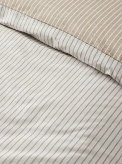Catherine Lansfield Oxford Pinstripe Reversible Duvet Cover Set Natural Sale