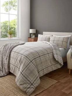 Catherine Lansfield Kelso Check Reversible Duvet Cover Set Natural