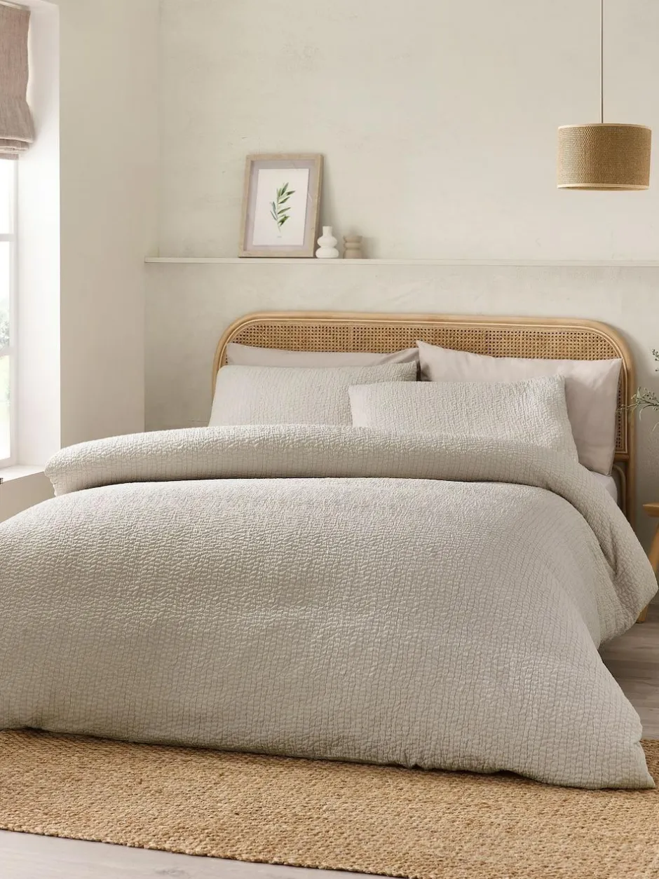 Catherine Lansfield Crinkle Seersucker Duvet Cover Set Natural Discount