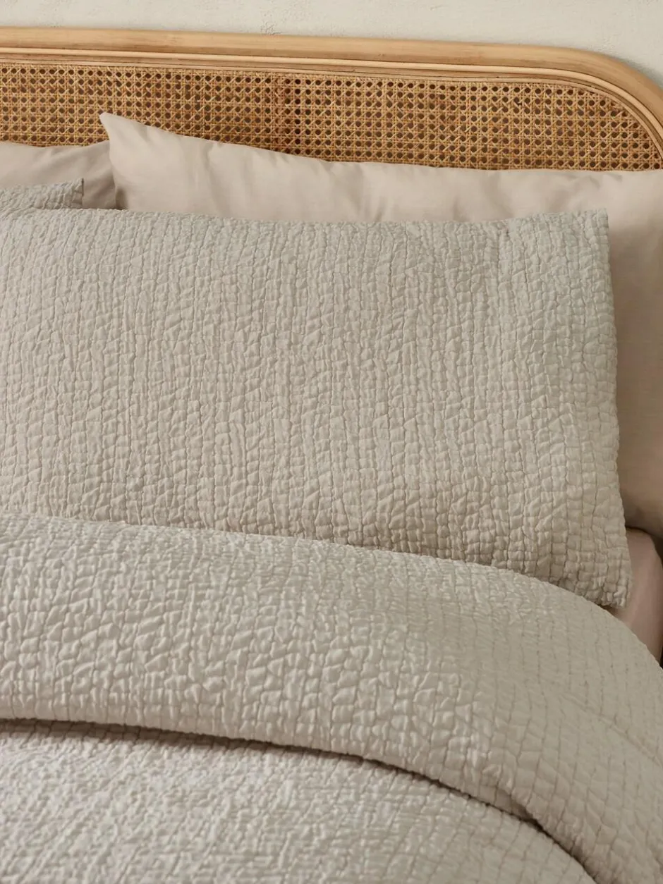 Catherine Lansfield Crinkle Seersucker Duvet Cover Set Natural Discount